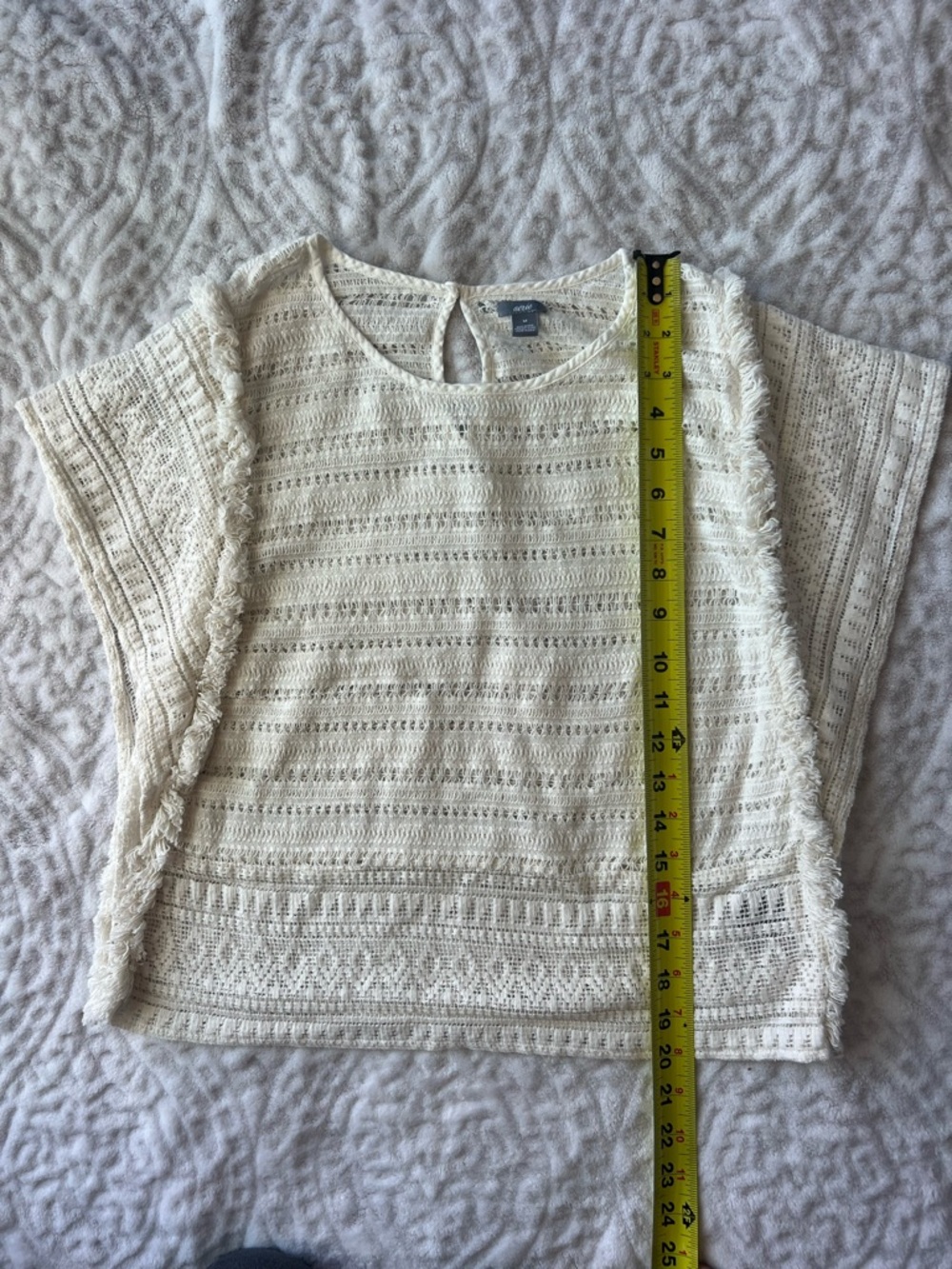 NWOT Aerie White Open-Knit Fringe Trim Short Sleeve Boho Top | Size M - Picture 5 of 10